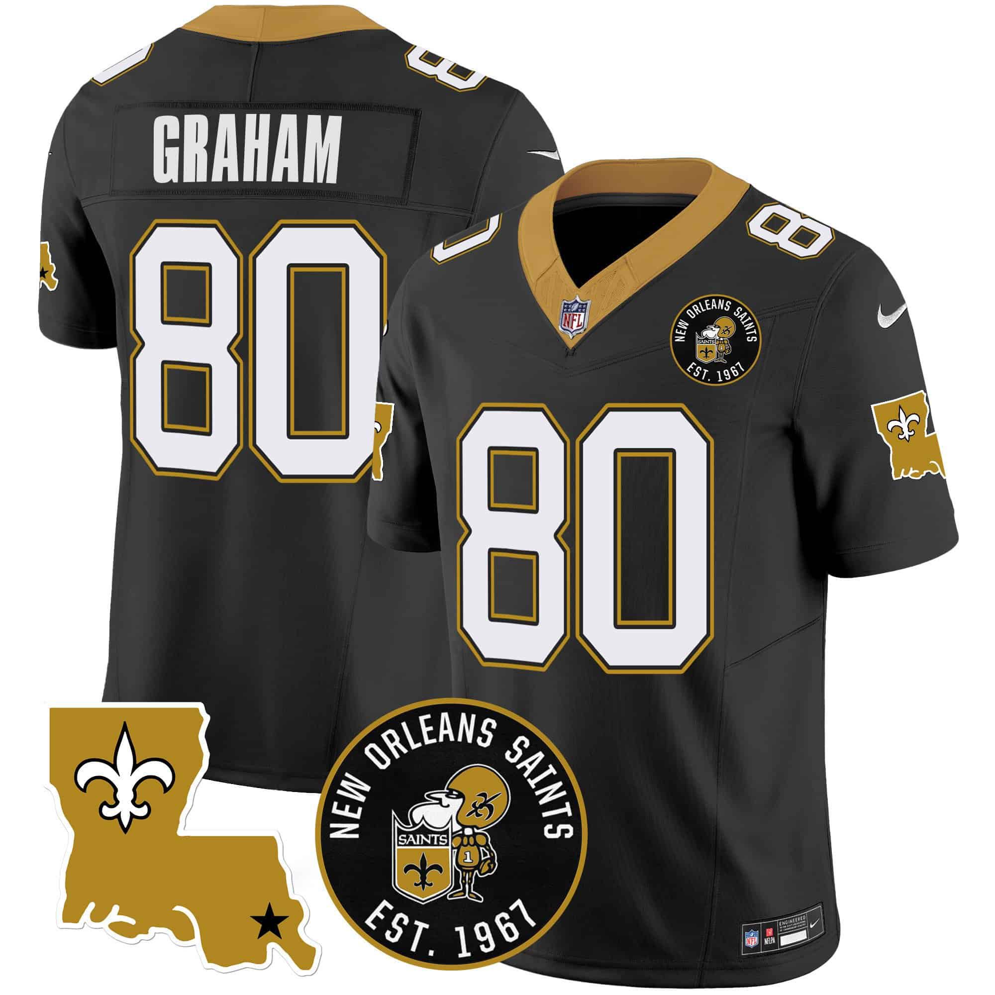 Men New Orleans Saints #80 Graham Black 2024 Nike 1967 Patch Vapor Limited NFL Jersey style 1